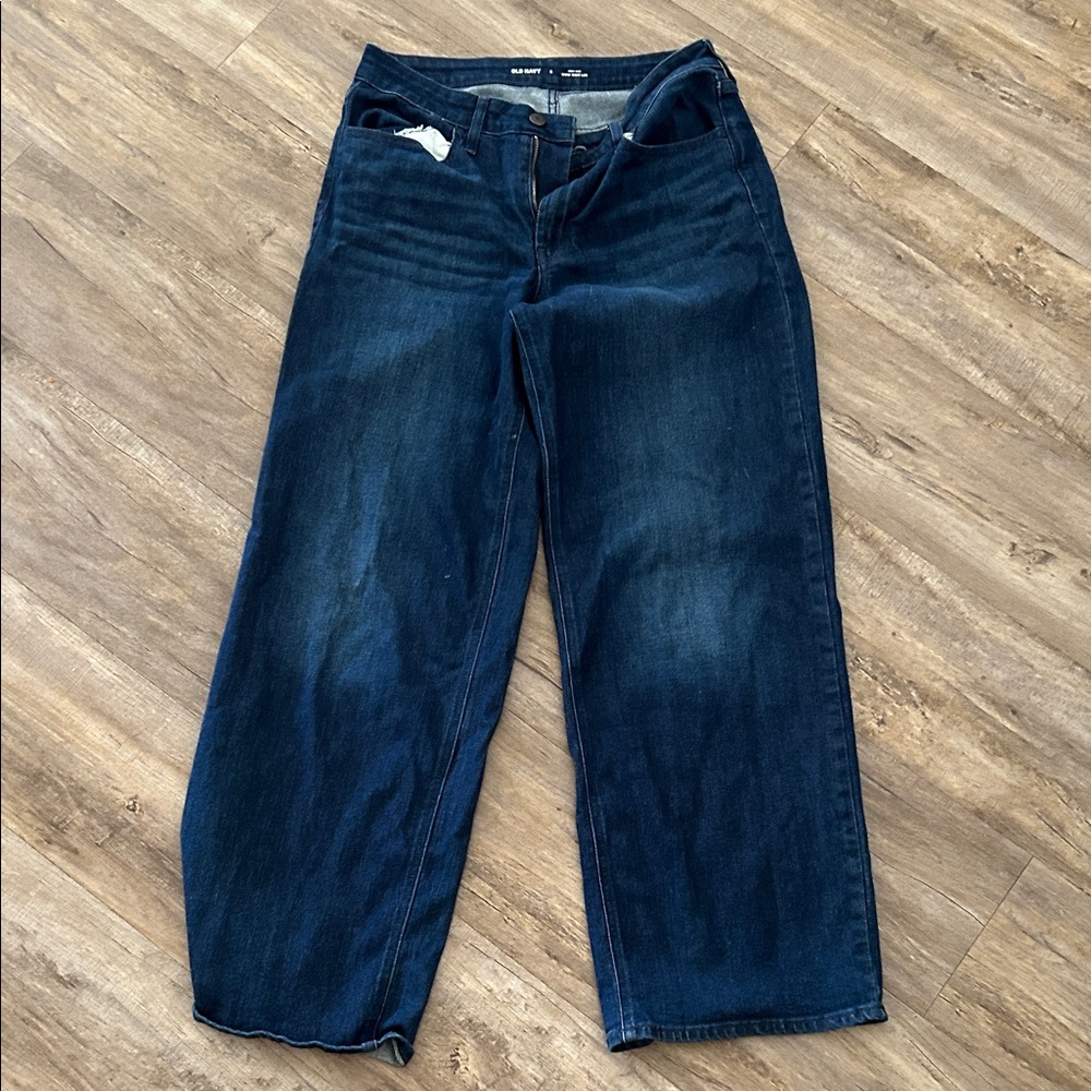 Old Navy WOW Wide Leg Jeans Womens Size 8 High Rise Dark Wash Stretch Denim